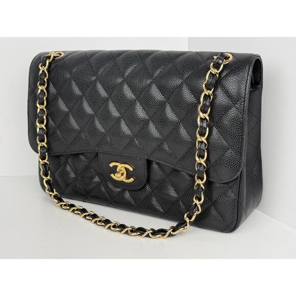 Chanel Classic Caviar Jumbo Double Flap Bag Black with Gold Hardware B-2 - Picture 1 of 16